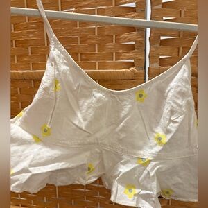 UO White Floral Crop Top